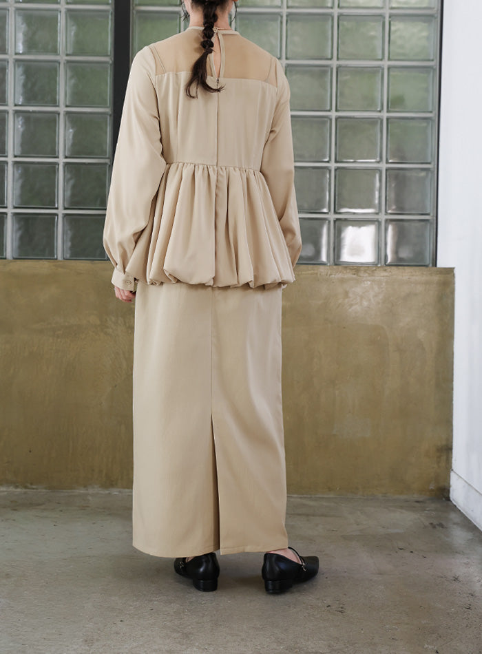 【オケージョン/結婚式】ペプラムバルーンドッキングワンピース