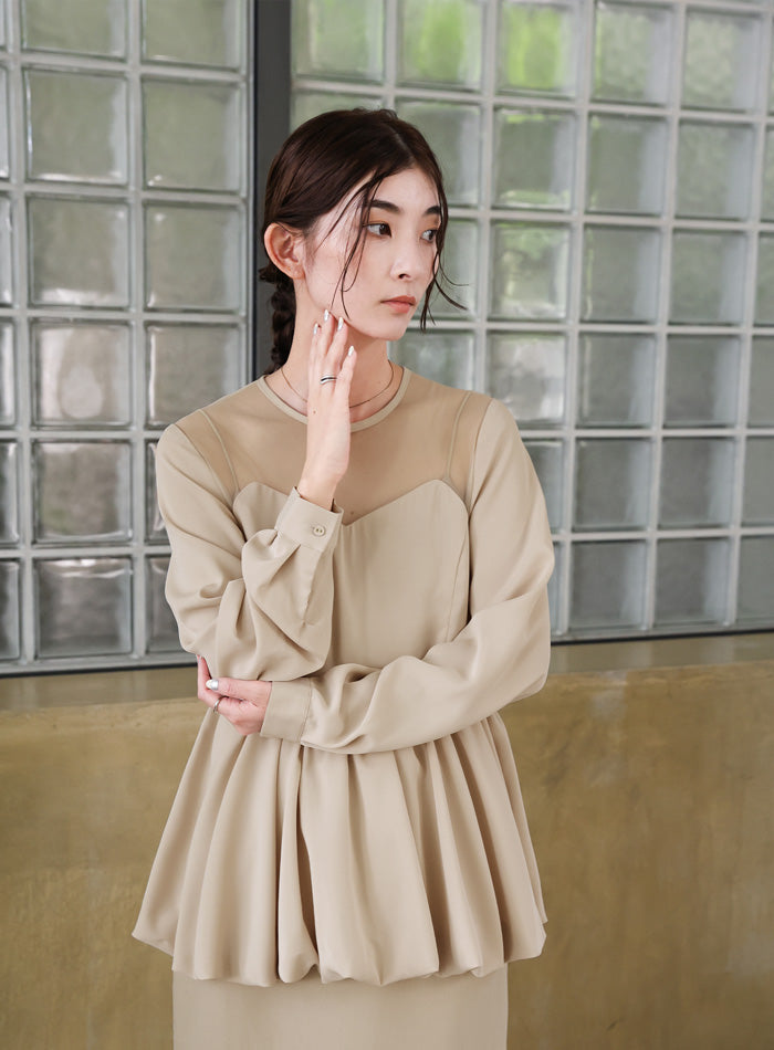 【オケージョン/結婚式】ペプラムバルーンドッキングワンピース