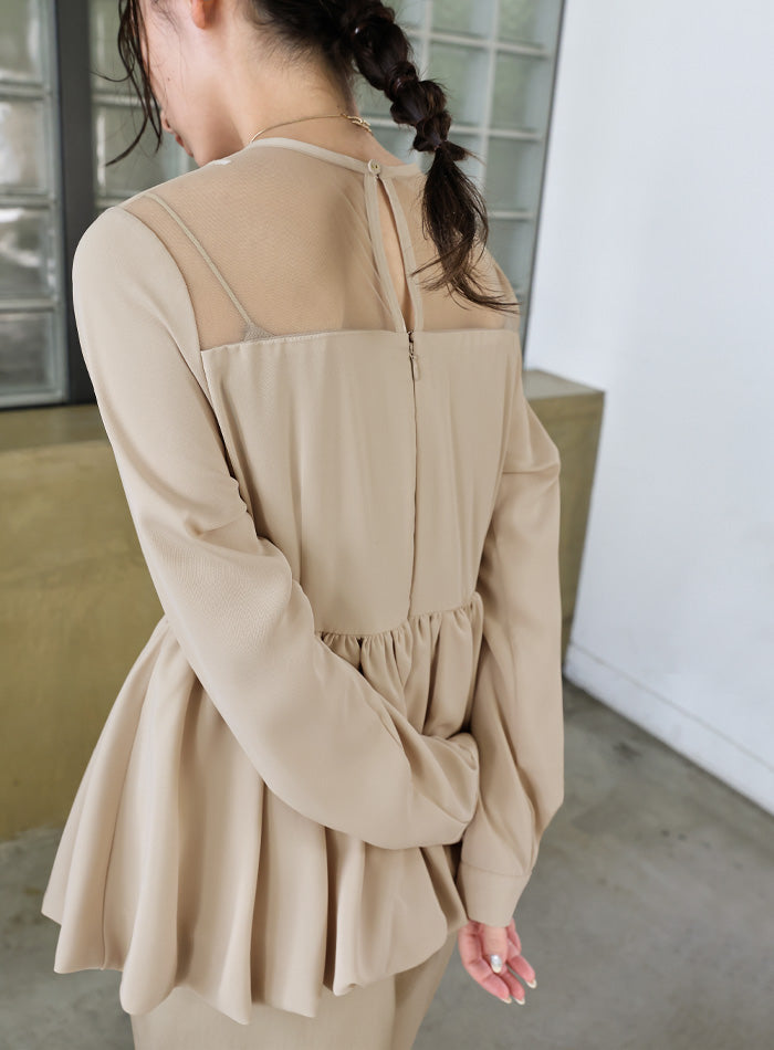 【オケージョン/結婚式】ペプラムバルーンドッキングワンピース