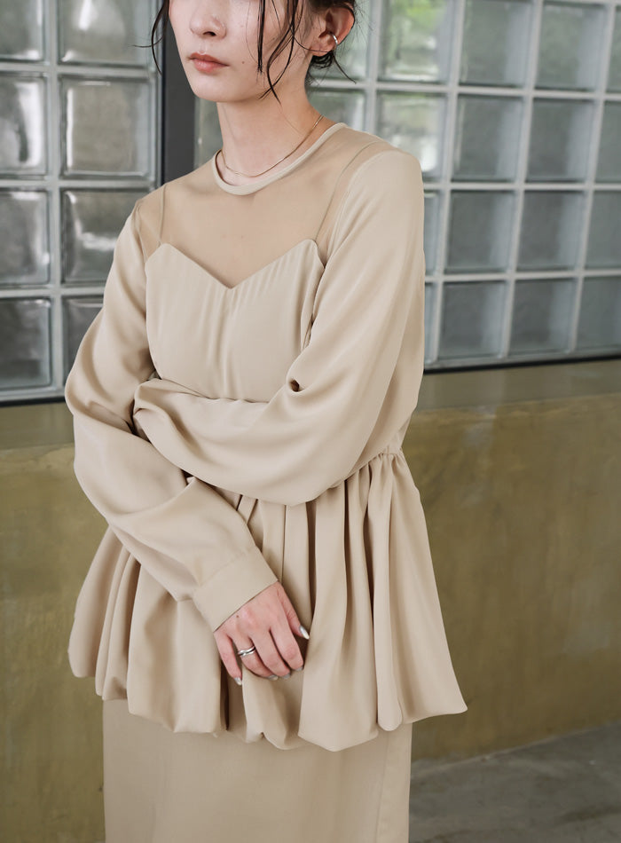 【オケージョン/結婚式】ペプラムバルーンドッキングワンピース