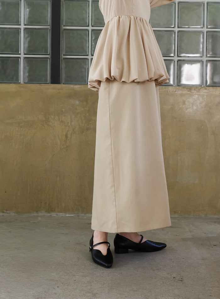 【オケージョン/結婚式】ペプラムバルーンドッキングワンピース