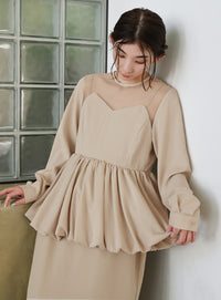 【オケージョン/結婚式】ペプラムバルーンドッキングワンピース