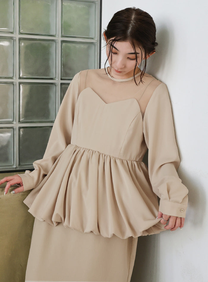 【オケージョン/結婚式】ペプラムバルーンドッキングワンピース
