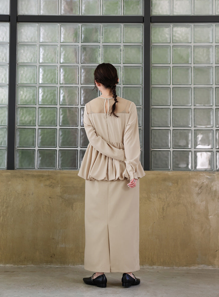 【オケージョン/結婚式】ペプラムバルーンドッキングワンピース