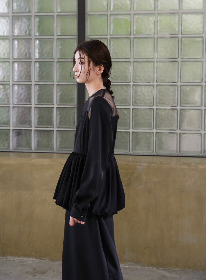 【オケージョン/結婚式】ペプラムバルーンドッキングワンピース