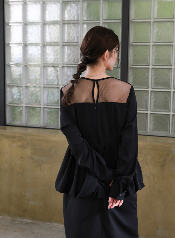 【オケージョン/結婚式】ペプラムバルーンドッキングワンピース