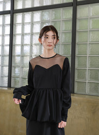 【オケージョン/結婚式】ペプラムバルーンドッキングワンピース