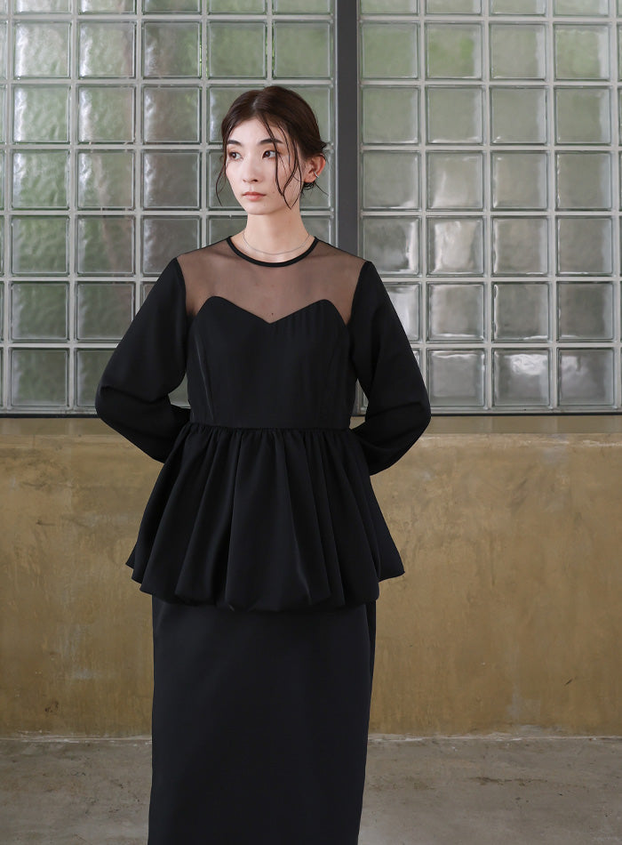 【オケージョン/結婚式】ペプラムバルーンドッキングワンピース