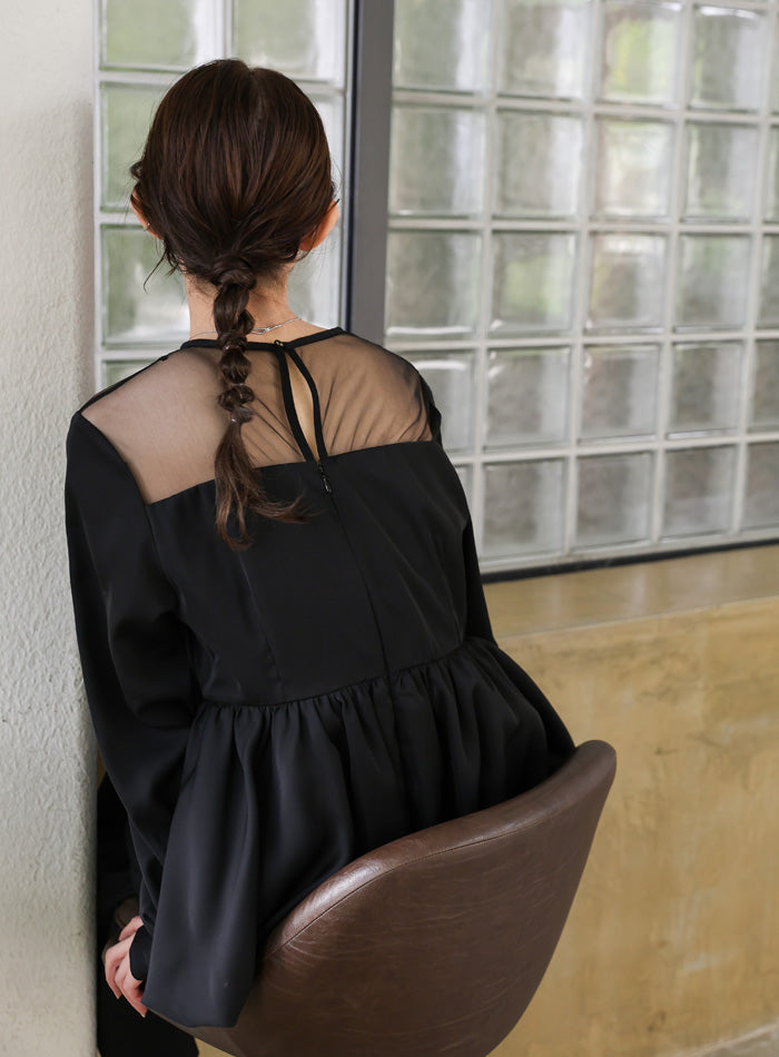 【オケージョン/結婚式】ペプラムバルーンドッキングワンピース