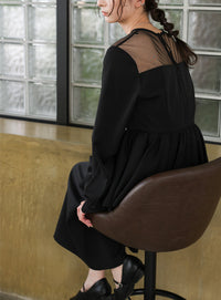 【オケージョン/結婚式】ペプラムバルーンドッキングワンピース