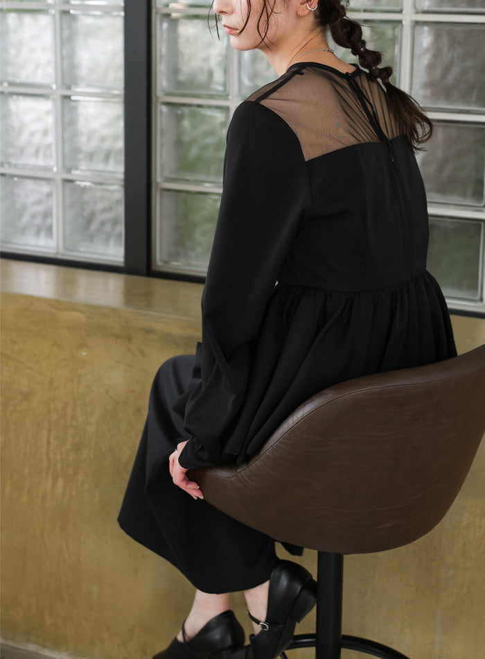 【オケージョン/結婚式】ペプラムバルーンドッキングワンピース