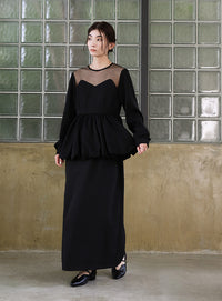 【オケージョン/結婚式】ペプラムバルーンドッキングワンピース