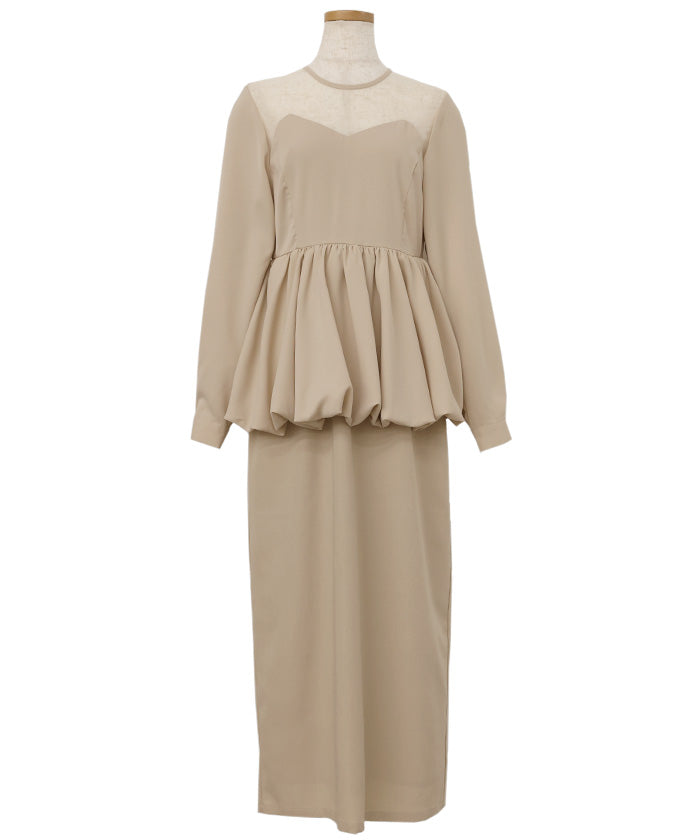 【オケージョン/結婚式】ペプラムバルーンドッキングワンピース