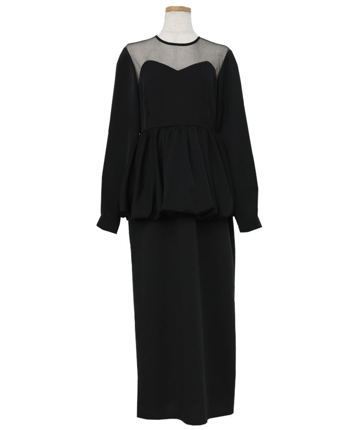 【オケージョン/結婚式】ペプラムバルーンドッキングワンピース