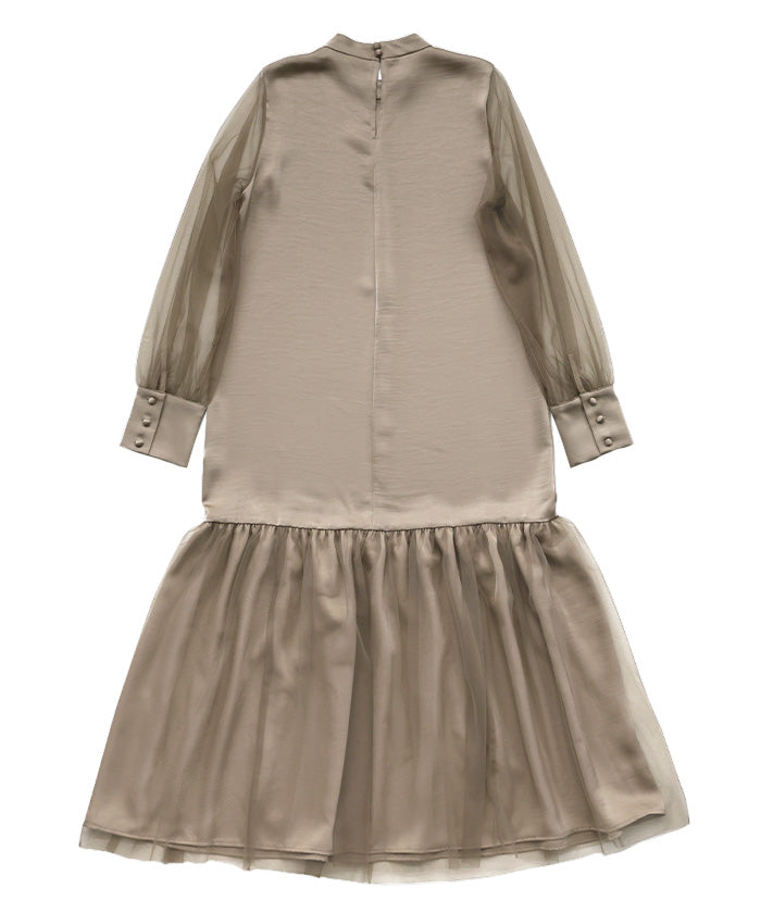 【オケージョン/結婚式】ヘムチュールサテンワンピース