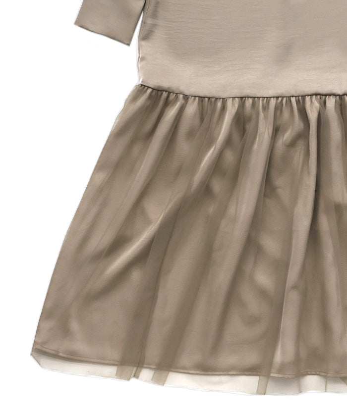 【オケージョン/結婚式】ヘムチュールサテンワンピース