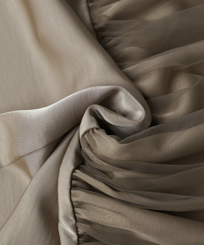 【オケージョン/結婚式】ヘムチュールサテンワンピース