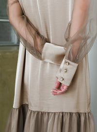 【オケージョン/結婚式】ヘムチュールサテンワンピース