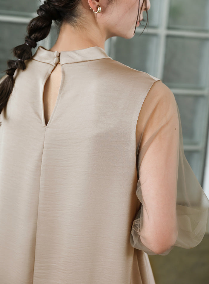 【オケージョン/結婚式】ヘムチュールサテンワンピース