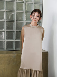 【オケージョン/結婚式】ヘムチュールサテンワンピース