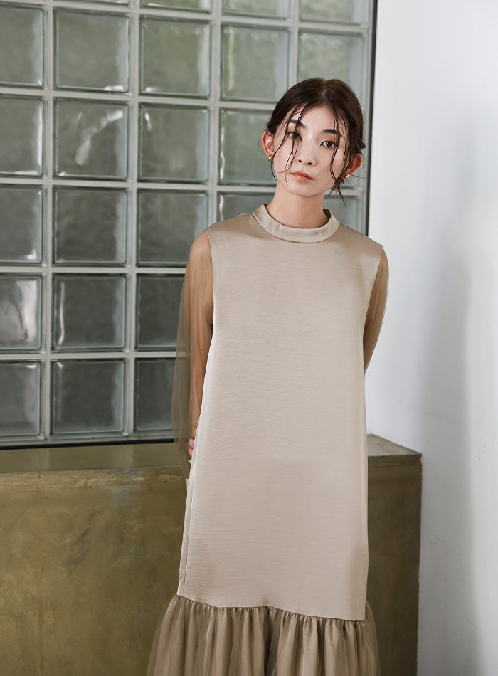 【オケージョン/結婚式】ヘムチュールサテンワンピース