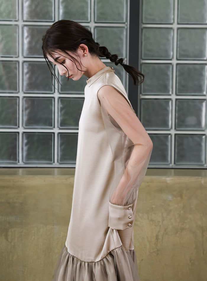 【オケージョン/結婚式】ヘムチュールサテンワンピース