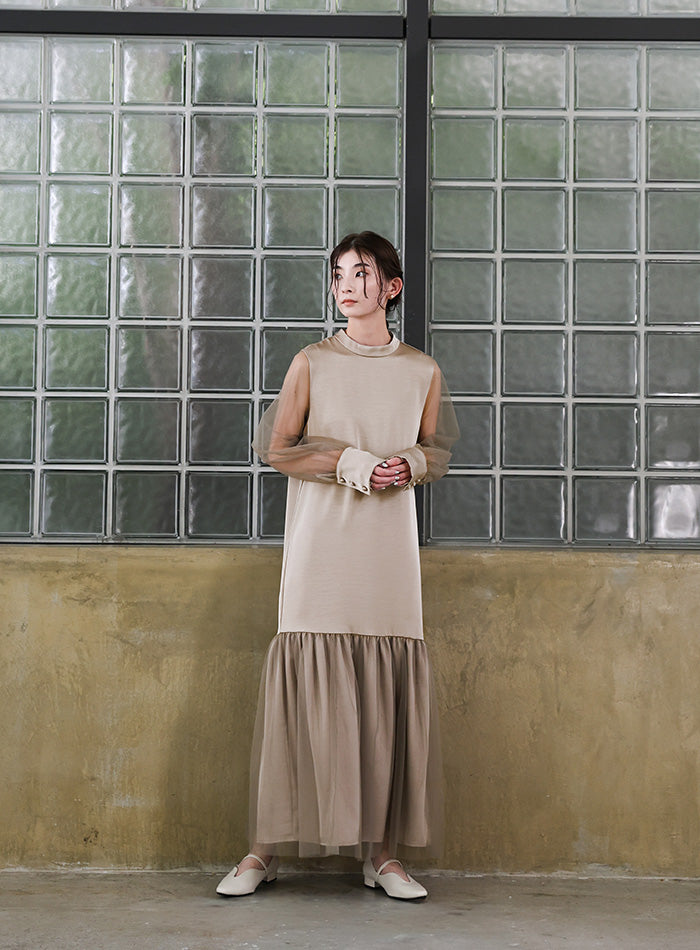 【オケージョン/結婚式】ヘムチュールサテンワンピース