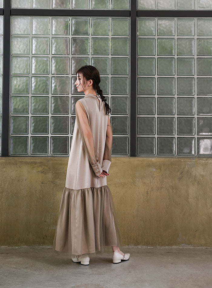 【オケージョン/結婚式】ヘムチュールサテンワンピース