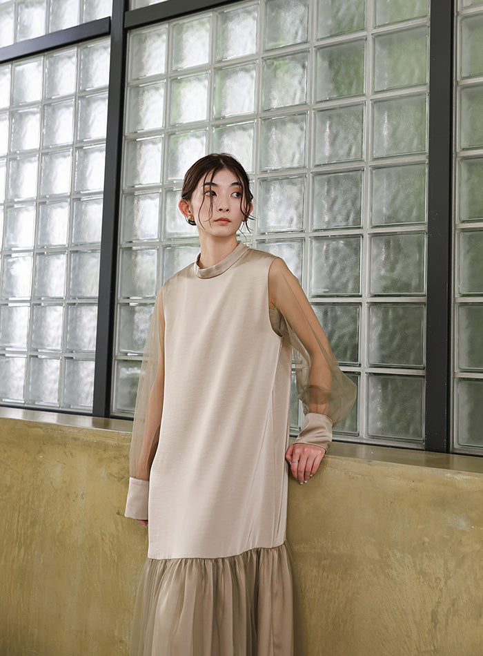 【オケージョン/結婚式】ヘムチュールサテンワンピース