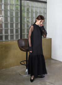 【オケージョン/結婚式】ヘムチュールサテンワンピース