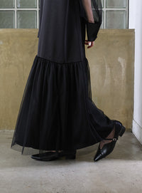 【オケージョン/結婚式】ヘムチュールサテンワンピース