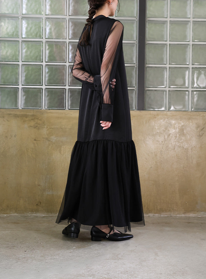 【オケージョン/結婚式】ヘムチュールサテンワンピース