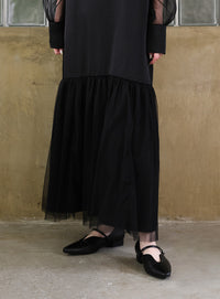 【オケージョン/結婚式】ヘムチュールサテンワンピース