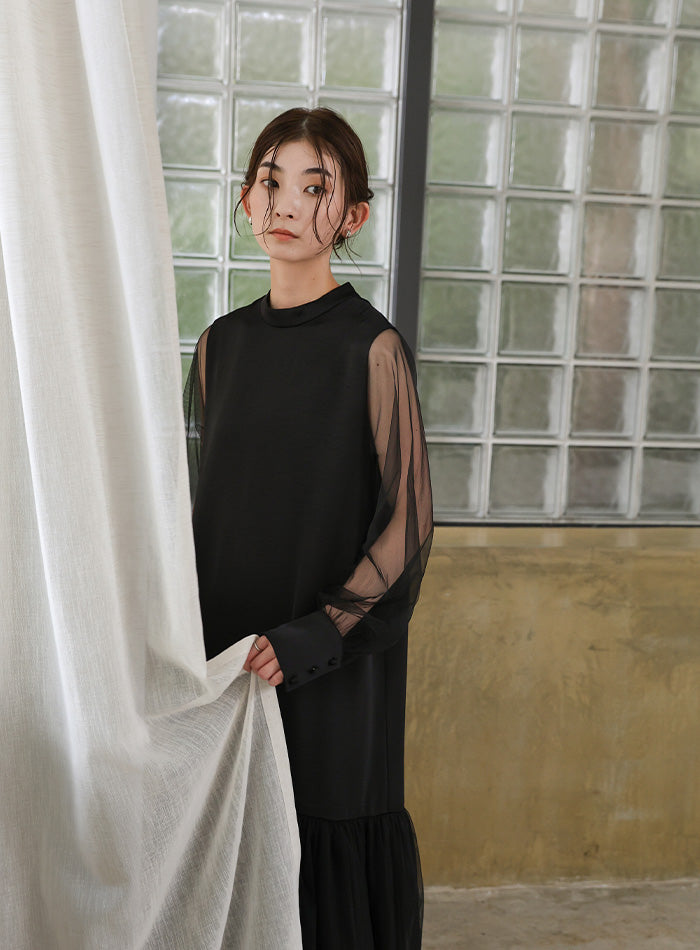 【オケージョン/結婚式】ヘムチュールサテンワンピース