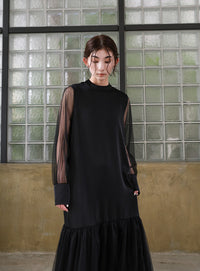 【オケージョン/結婚式】ヘムチュールサテンワンピース