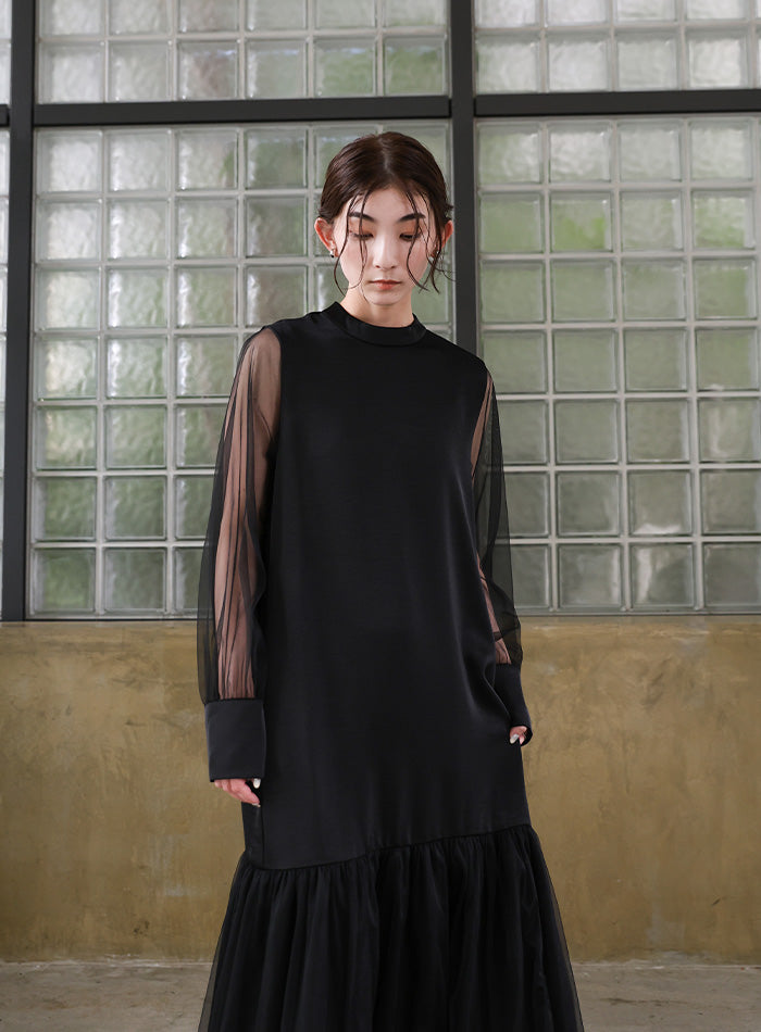 【オケージョン/結婚式】ヘムチュールサテンワンピース