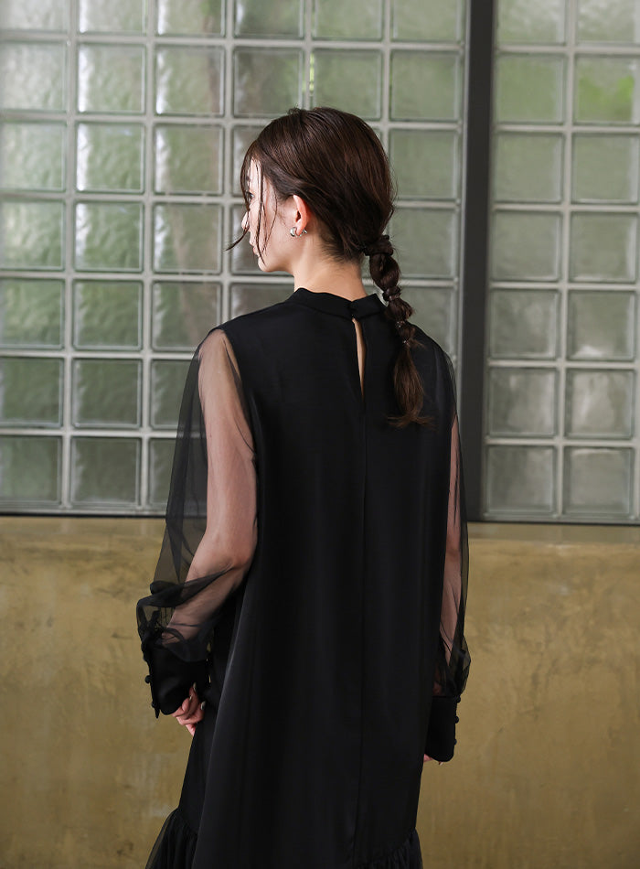 【オケージョン/結婚式】ヘムチュールサテンワンピース