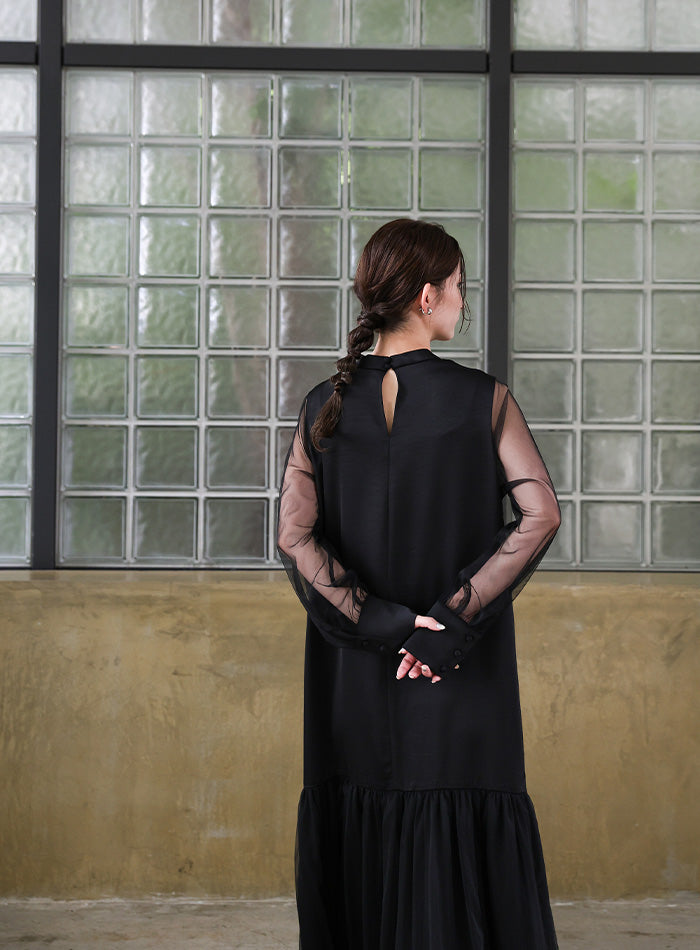 【オケージョン/結婚式】ヘムチュールサテンワンピース