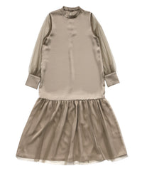 【オケージョン/結婚式】ヘムチュールサテンワンピース