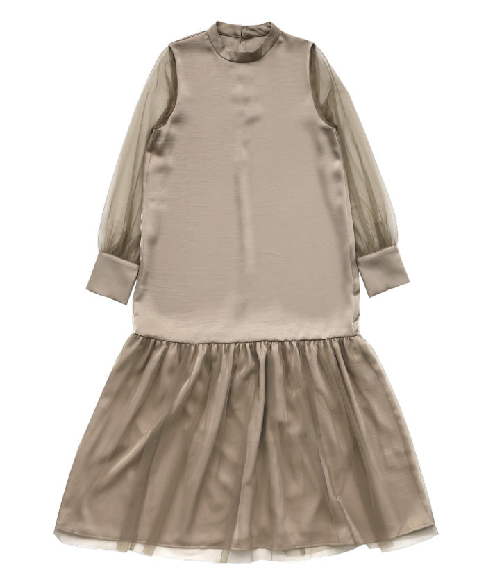 【オケージョン/結婚式】ヘムチュールサテンワンピース