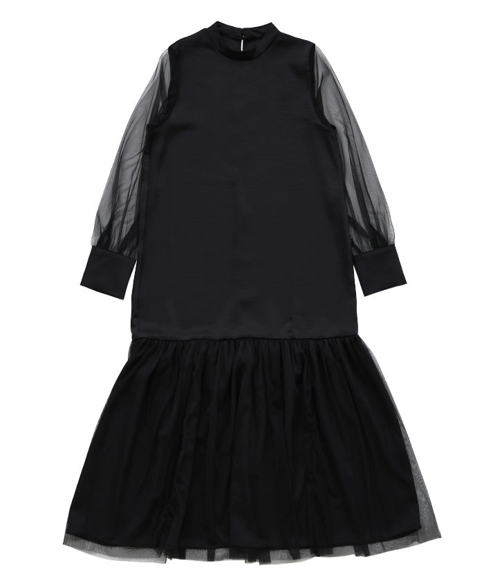 【オケージョン/結婚式】ヘムチュールサテンワンピース