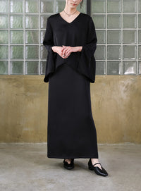 【オケージョン/結婚式】スリットスリーブVネックワンピース