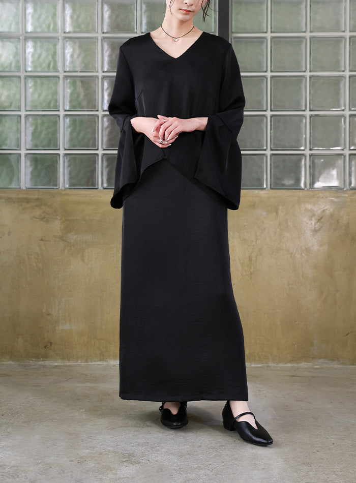 【オケージョン/結婚式】スリットスリーブVネックワンピース