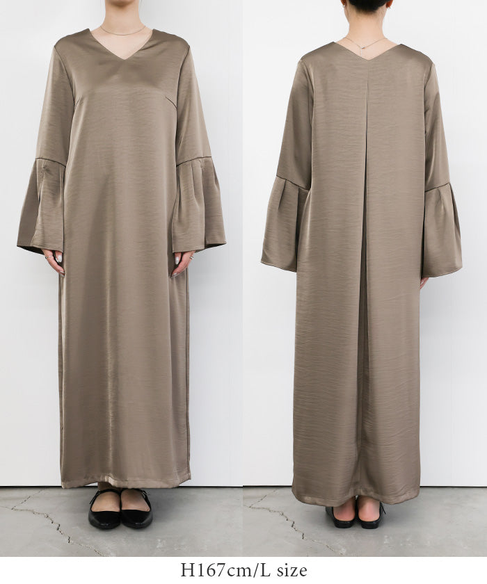 【オケージョン/結婚式】スリットスリーブVネックワンピース