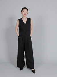 【Et】Mannish Vest and Tuck Pants Set