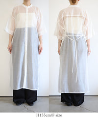 【Et】Half-sleeve Band Collar Sheer Shirt Onepiece