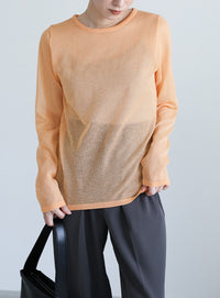 【サイズ展開あり】クルーネックシアーニットプルオーバー