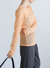 【サイズ展開あり】クルーネックシアーニットプルオーバー