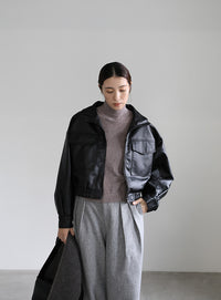 フェイクレザーショートブルゾン