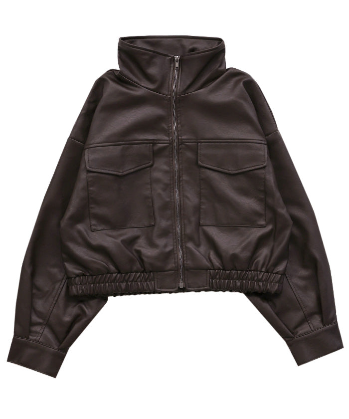 【美品】フェイクレザーショートブルゾン ブラウン フリーサイズ 11／25までの限定価格】ヴィンテージライクフェイクレザーショート